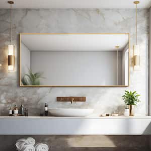 32 in. W x 69 in. H Oversized Rectangular Metal Framed Modern Wall Bathroom Vanity Mirror in Black