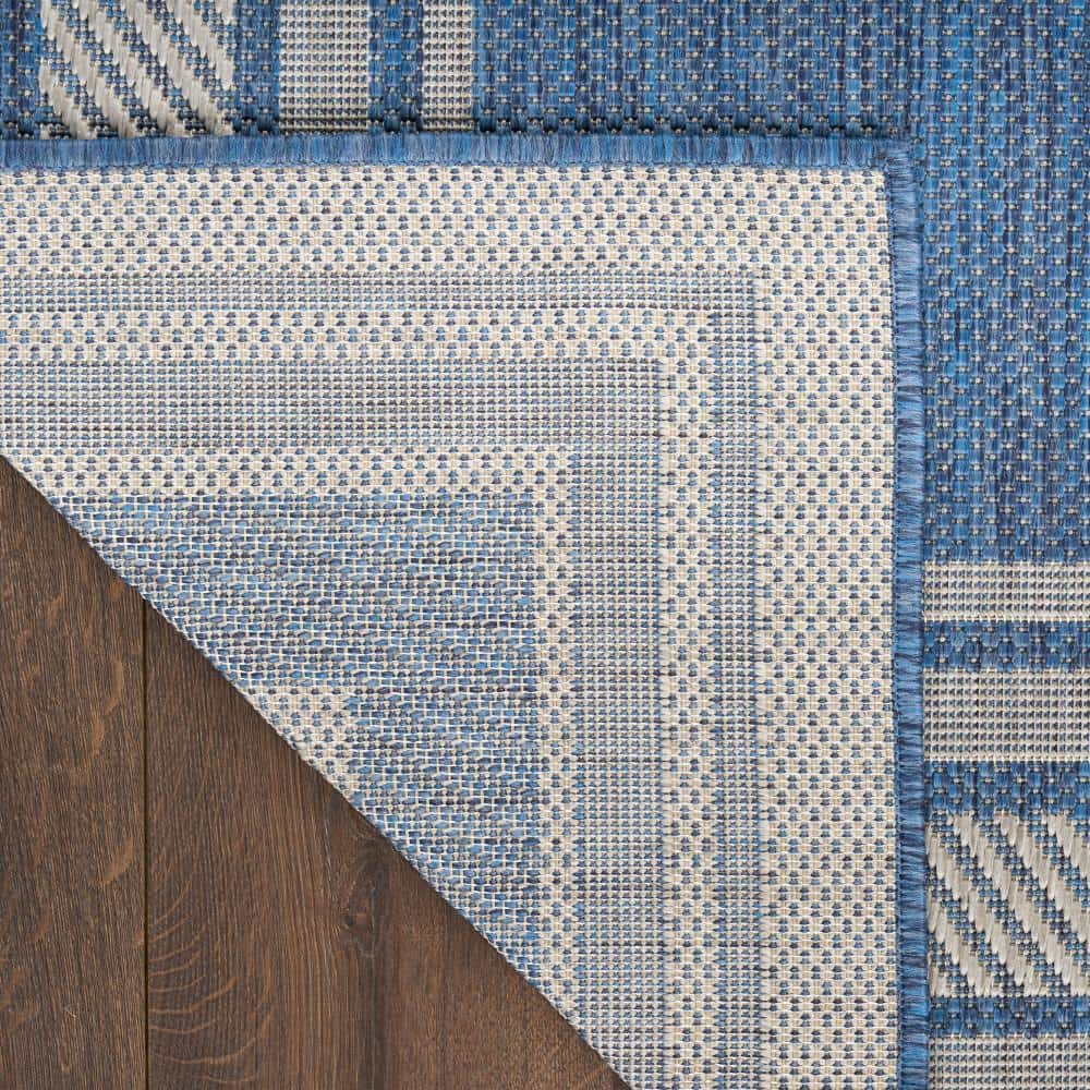 Denim Blue and Beige Geometric Rectangular 4' x 6' Indoor/Outdoor Rug