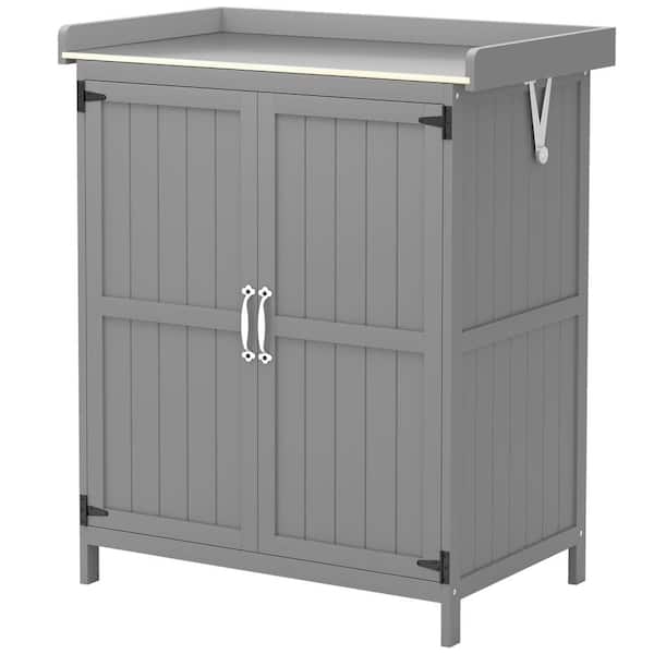 1.41 ft. W x 2.43 ft. D Gray Wood Shed Outdoor Garden Tool Shed with Metal Tabletop and Double Doors (3.43 sq. ft.)