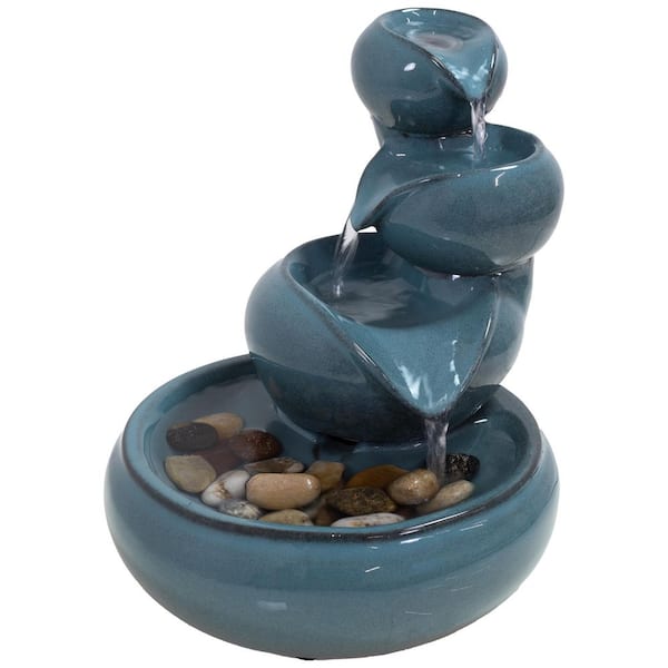 Tiered Vessels Ceramic Indoor Water Fountain-10 in-Teal