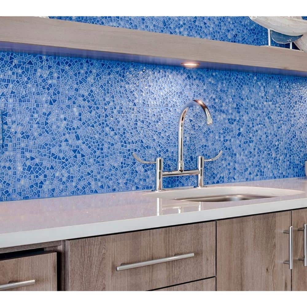 Sky Blue Polished Glass Pebble Mosaic Tile Sheet