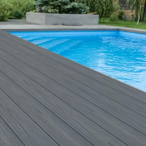 mondaria Outdoor Waterproof 1 in. x 5.4 in. x 8 ft. Grey Hollow Composite Decking Board (9-Pack)