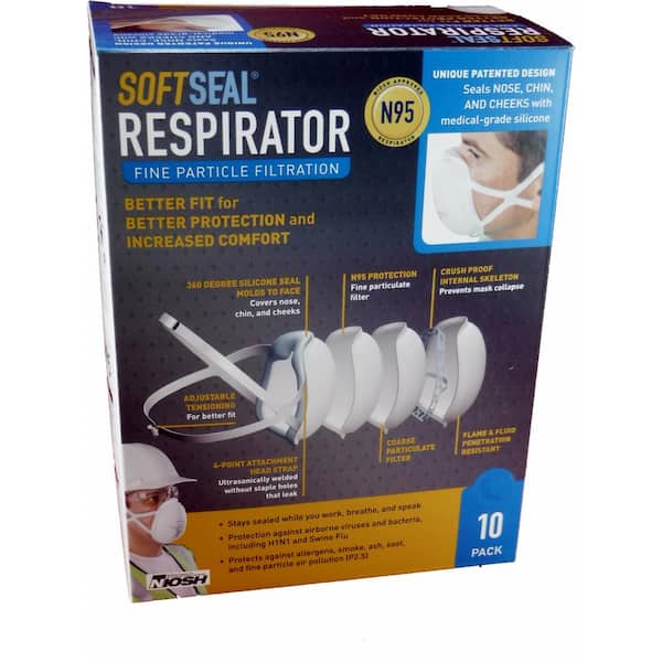SoftSeal Silicon Molded Medium NIOSH N95 Certified Fine Particle Filtration Respirator Dust Mask (10-Pack)