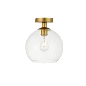 Timeless Home Blake 9.8 in. W x 11.2 in. H 1-Light Brass and Clear Glass Flush Mount