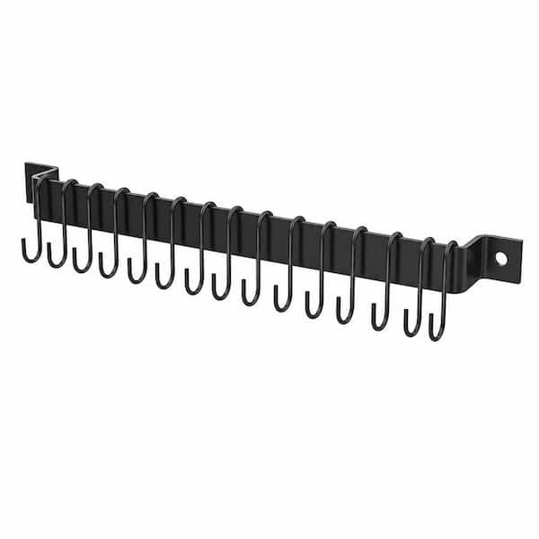 16 in. Black Wall Mounted Hanging Utensil Rack, Kitchen Rail with 15 Hooks, Kitchen Utensil Hanger (2-Pack)