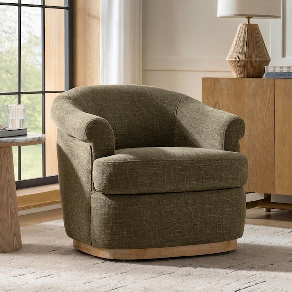 Juno Moss Farmhouse Upholstered Polyester Swivel Barrel Chair