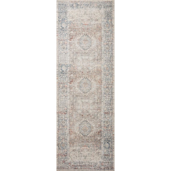 Chris Love Julia Jules Natural / Ocean 2 ft. 6 in. x 7 ft. 6 in. Traditional Runner Rug
