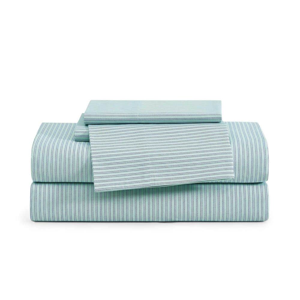 Highland Ticking Stripe 4-Piece Harbor Green/Blue Percale Cotton Queen Sheet Set price history on PriceWatchPro