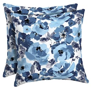 16 x 16 Blue Garden Floral Square Outdoor Throw Pillow (2-Pack)
