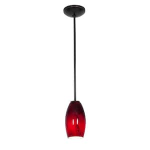 Merlot 1-Light Oil Rubbed Bronze Shaded Pendant Light with Glass Shade