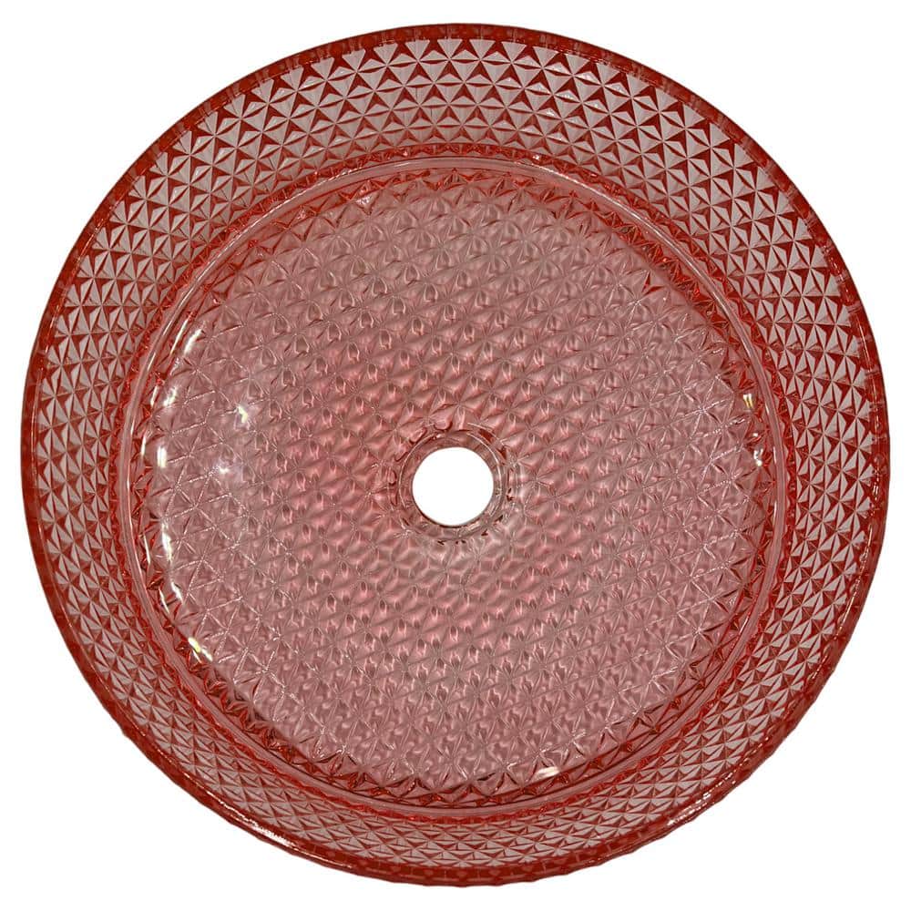 Champagne Pink 16" Textured Glass Circular Bathroom Vessel Sink