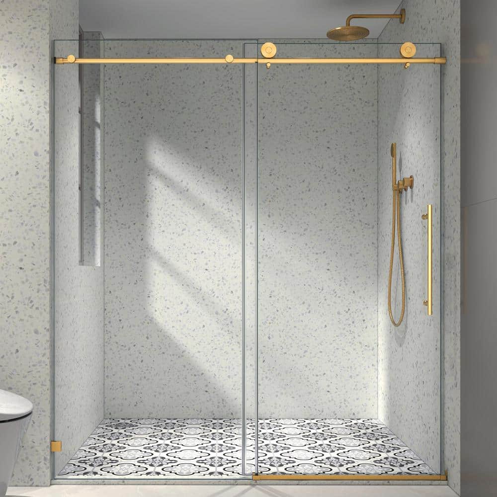 60 in. W x 76 in. H Single Sliding Frameless Shower Door with 5/16 in. Clea