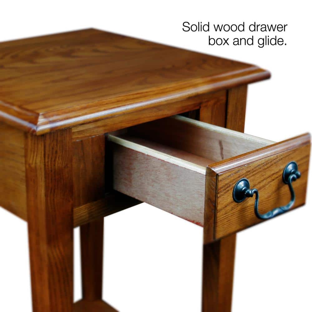Medium Oak Rectangular Wood Side Table with Storage