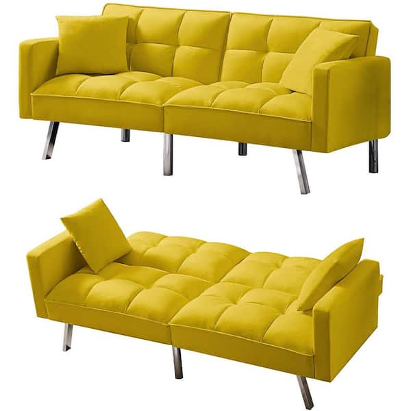 Unbranded 74 in. Yellow Velvet Loveseat with Adjustment Function