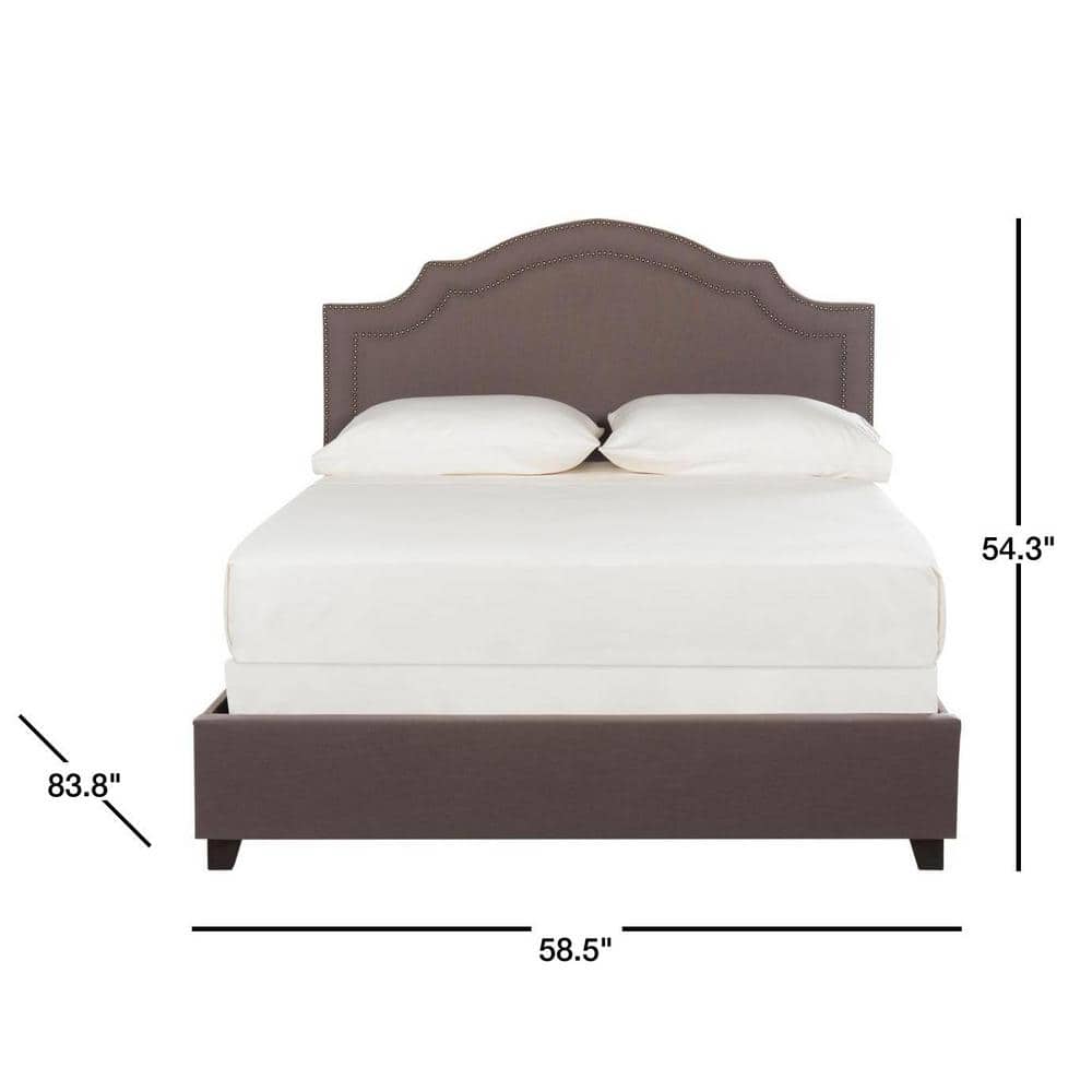 Elegant Gray Linen Full Platform Bed with Nailhead Trim