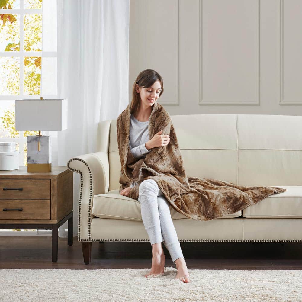 Luxurious Marselle 60"x70" Faux Fur Throw Blanket in Tan