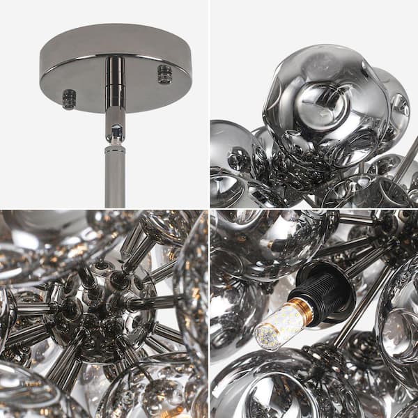 PAKOKULA Modern Sputnik 25-Light Silver Bubble Cluster Chandelier