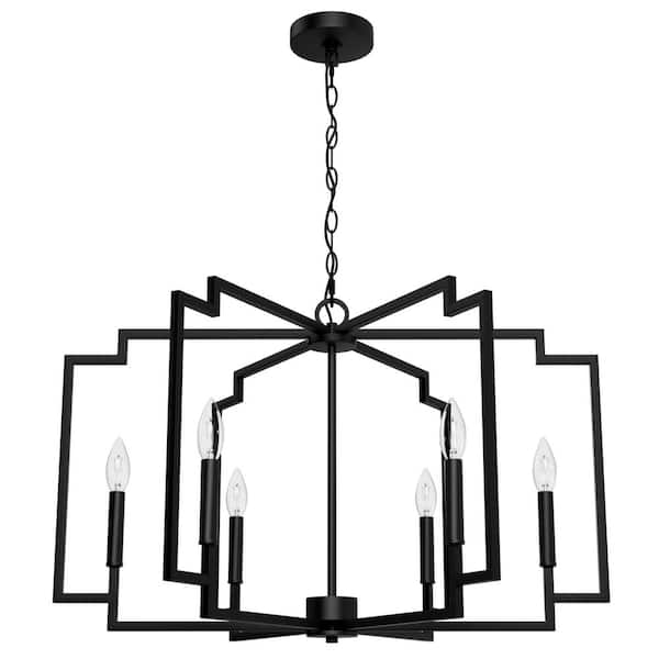 Hunter Zoanne 6-Light Matte Black Lantern Geometric Chandelier for Dining Rooms with No Bulbs Included