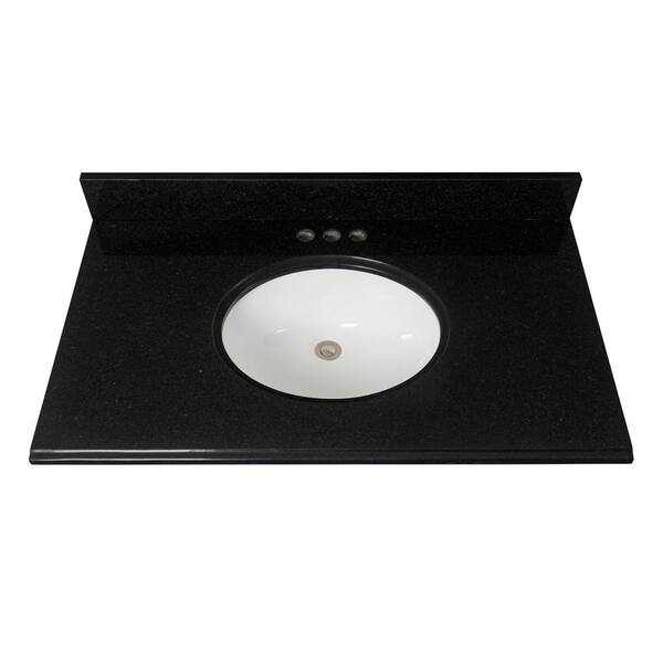 Home Decorators Collection 37 in. W x 22 in D Granite White Round Single Sink Vanity Top in Black