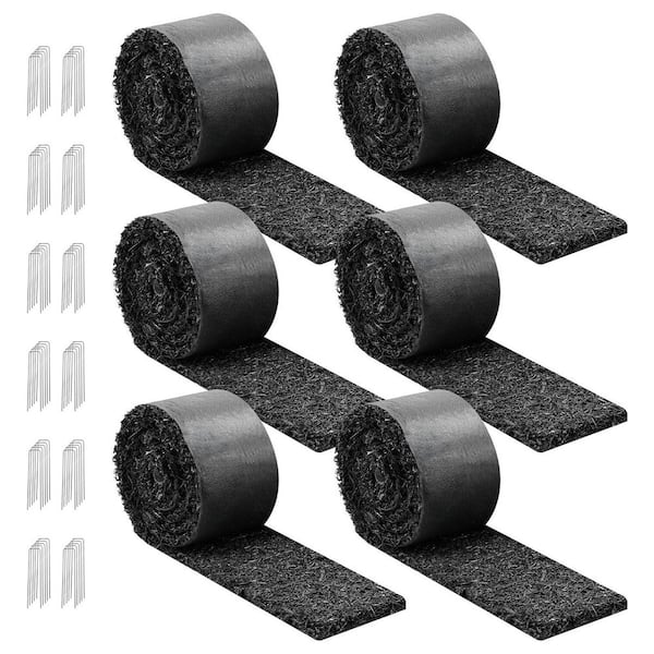 6 Rolls Rubber Mulch Mat 120 x 4.5 in., 0.5 in. Thick Recycled Rubber Garden Edging, Cuttable Flower Barrier with Stakes
