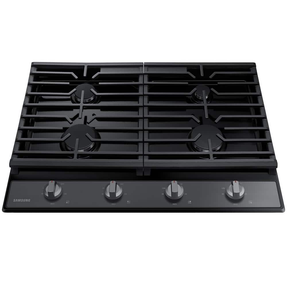 30" Black Stainless Steel 4-Burner Gas Cooktop with Cast Iron Grates