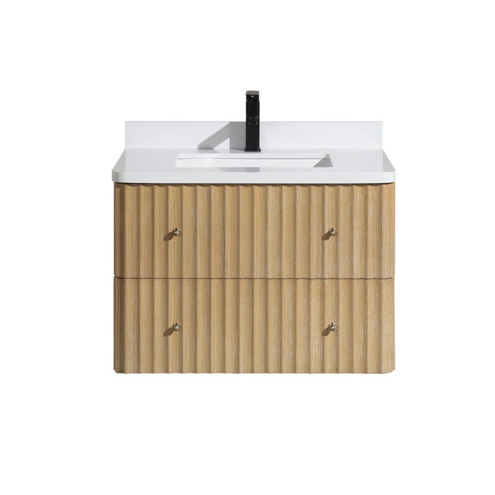 LaJolla 30 in. W x 21 in. D x 22 H Single Floating Bath Vanity in Oak w/Engineered Quartz Top in White with White Basin price history on PriceWatchPro