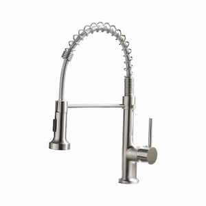 Single Hole Single-Handle Pull-Down Sprayer Kitchen Faucet with Rocker Switch in Brushed Nickel