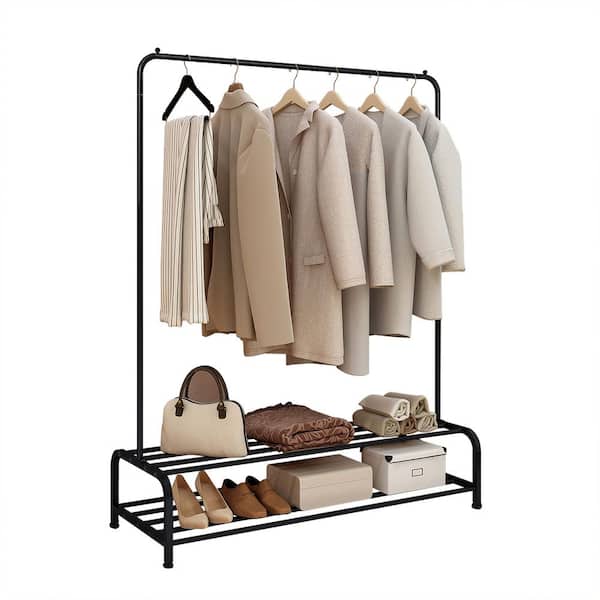 URTR White Clothing Garment Rack with Shelves, Metal Cloth Hanger Rack Stand Clothes Drying Rack for Hanging Clothes