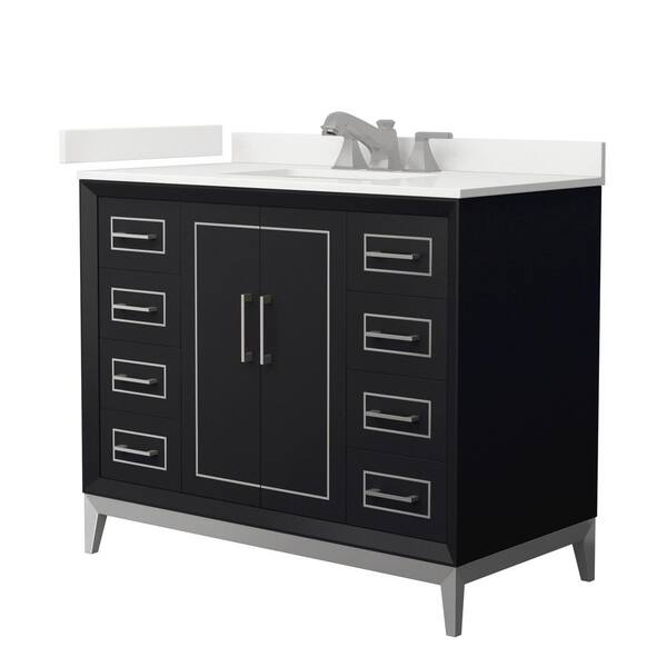 Wyndham Collection Marlena 42 in. W x 22 in. D x 35.25 in. H Single Bath Vanity in Black with White Quartz Top