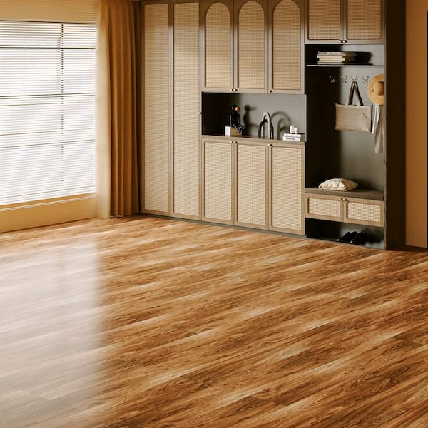 Light Brown 12MIL 6in. W x 36in. L Water Resistant Peel and Stick Vinyl Tile, Self-Adhesive Flooring(54sq. ft./Box)