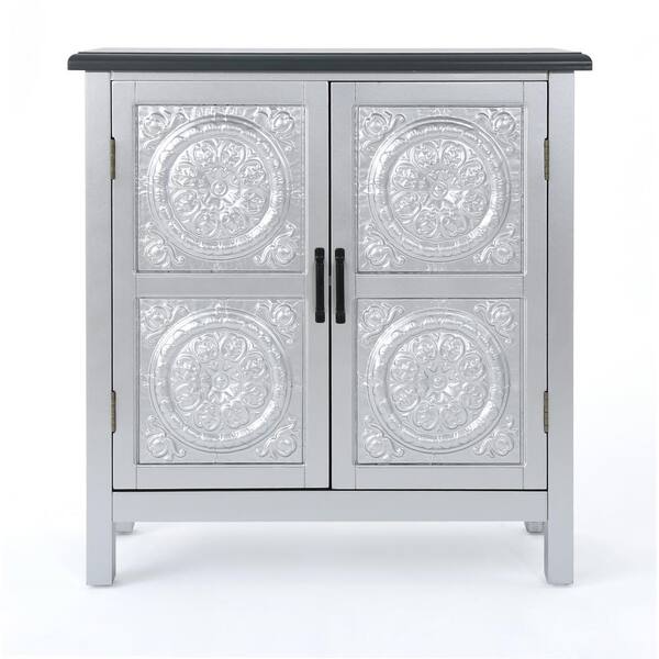 Noble House Silver 2-Door Cabinet with Charcoal Gray Top