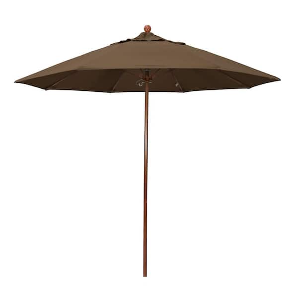 California Umbrella 9 ft. Woodgrain Aluminum Commercial Market Patio Umbrella Fiberglass Ribs and Push Lift in Cocoa Sunbrella