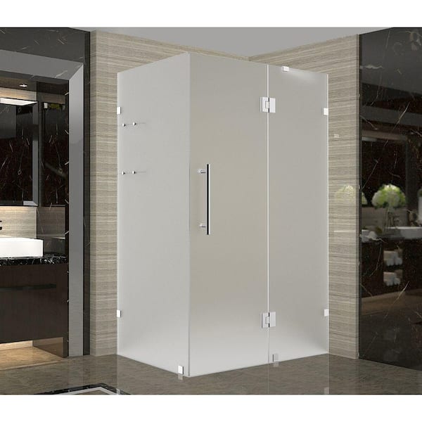 Aston Avalux GS 33 in. x 30 in. x 72 in. Frameless Hinged Shower Enclosure with Frosted Glass and Glass Shelves in Chrome