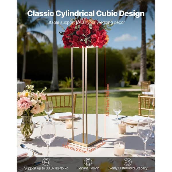 SKYSHALO Wedding Flower Stand 10-Pieces 31.5 in. Column Stand Gold