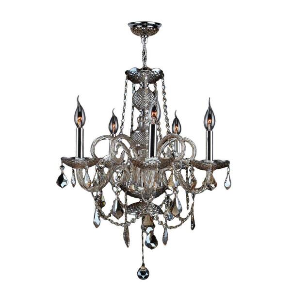 Worldwide Lighting Provence 5-Light Polished Chrome Golden Teak Crystal Chandelier