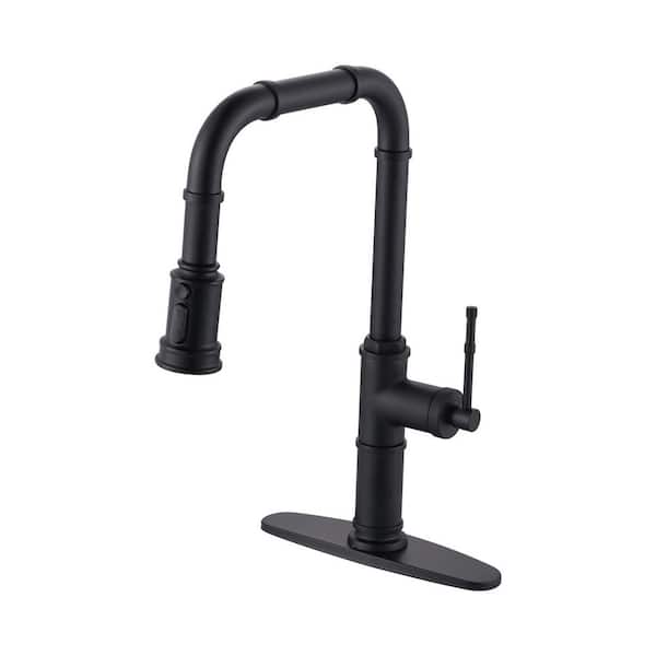 VEVETTA 18 in. Single Handle Pull Down Sprayer Kitchen Faucet with 3-Mode Sprayer Head in Matte Black