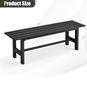 Black Outdoor HDPE Bench w/Metal Frame 47 in. x 14 in. x 16 in. for Yard Garden