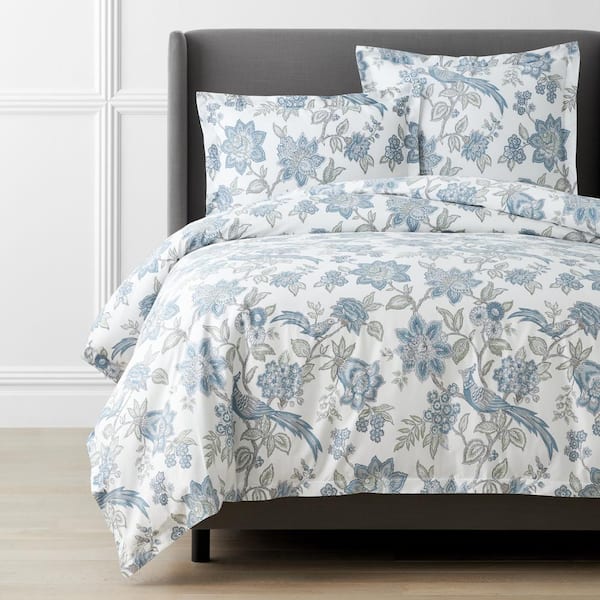 The Company Store Legends Hotel Blue/Ivory Sonita Twin Sateen Duvet Cover