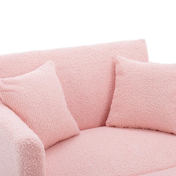 Pink Teddy Velvet with 2 Pillows Chaise Lounge Chair (Set of 1)