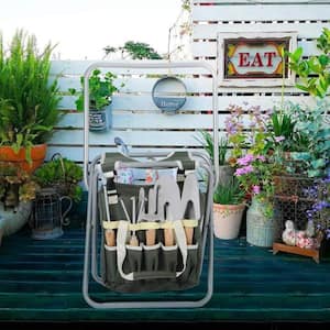 9-Piece Garden Tool Set with Stool and Detachable Tool Kit