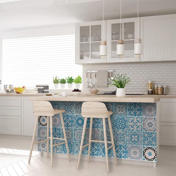 Sky Blue, White, Black SB19 12 in. x 12 in. Vinyl Peel and Stick Tile (24-Tiles, 24 sq. ft./pack)