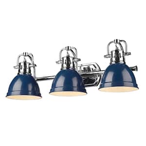 Duncan 24.5 in. 3-Light Chrome Vanity Light with Navy Blue Shades