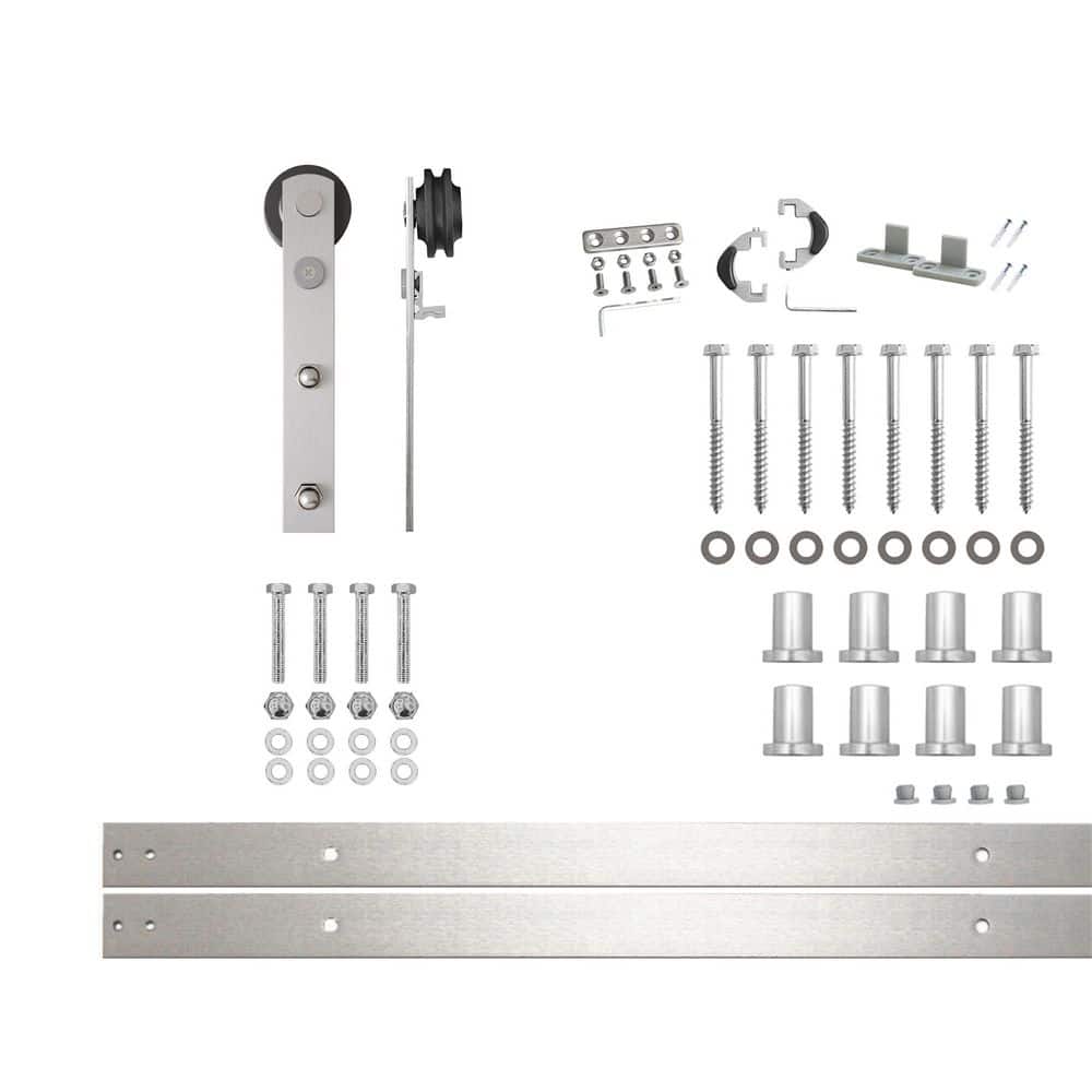 11 ft./132 in. Brushed Nickel Non-Bypass Sliding Barn Door Hardware Kit Arrow Design Roller for Single Door price history on PriceWatchPro