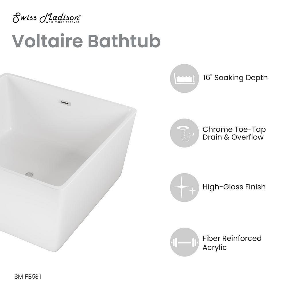 Voltaire 47" White Acrylic Square Freestanding Bathtub