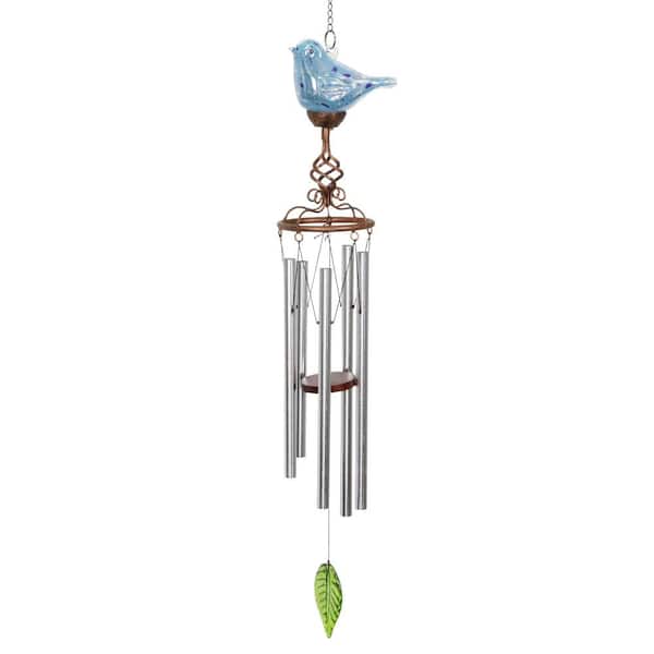 Exhart Solar Turquoise Bird Glass Wind Chimes