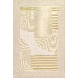 Fiona Abstract Bordered Wool Beige 5 ft. x 8 ft. Modern Area Rug