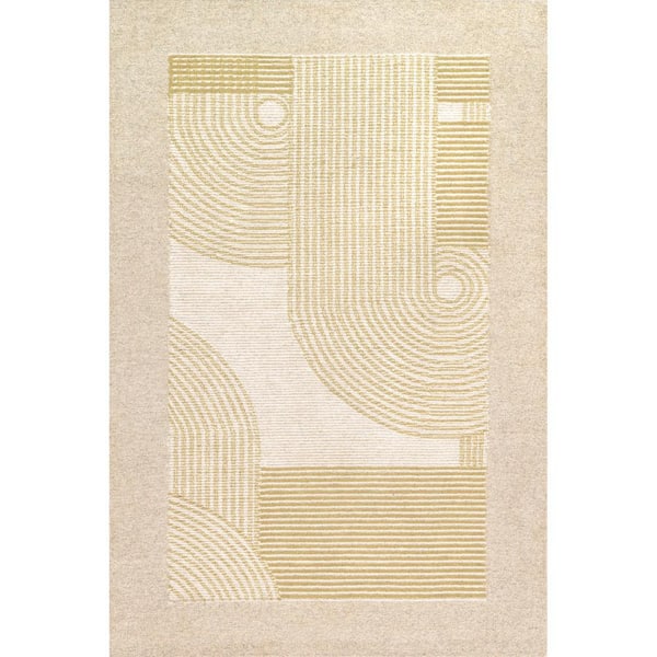 nuLOOM Fiona Abstract Bordered Wool Beige 5 ft. x 8 ft. Modern Area Rug