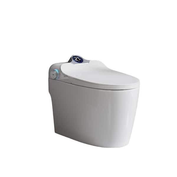 SRBBT Elongated Bidet Toilet 1.28 GPF in White and Black Round panel with Instant Heat, Warm Air Dry, Rear Wash
