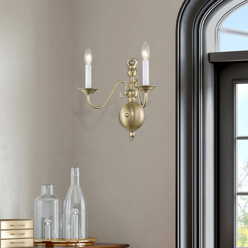 Williamsburgh Antique Brass 2-Light Dimmable Wall Sconce