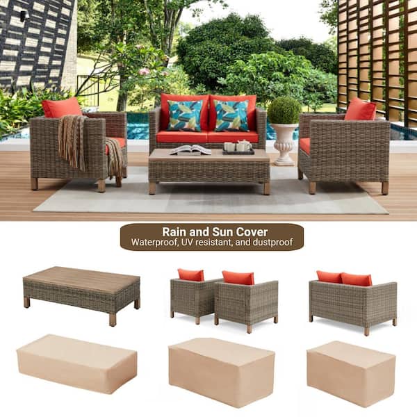 4-Piece Wicker Patio Conversation Set with Orange Cushions